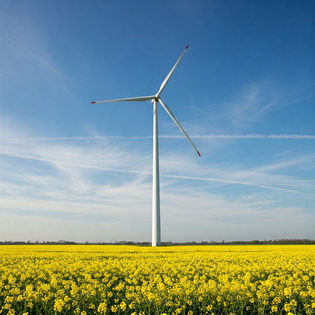 Windenergieanlage auf Rapsfeld