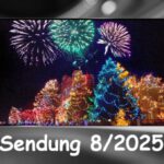 Titelbild der 7. Sendung von Wittenförden-TV, geschmückte Tannen und Feuerwerk