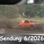 Titelbild der 6. Sendung 2026 von Wittenförden-TV. Ein rotes Auto fährt mit hoher Geschwindigkeit in die Kurve.